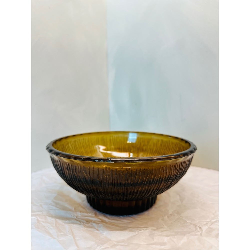 Vintage 1975 FTD Amber Glass Textured Bark Bowl Mid Century Modern Candy Dish